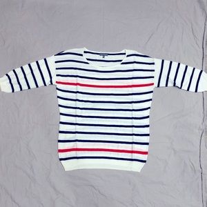 Market & Spruce. Women’s. Sweater 3/4th sleeve. Striped. Cream/Navy/Red.